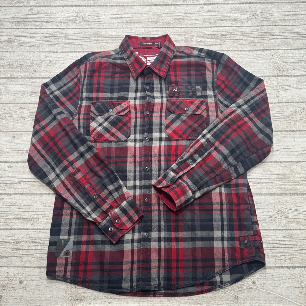 Point Zero Shirt Men's XL Red Plaid Black Label Button Down Long Sleeve Workwear